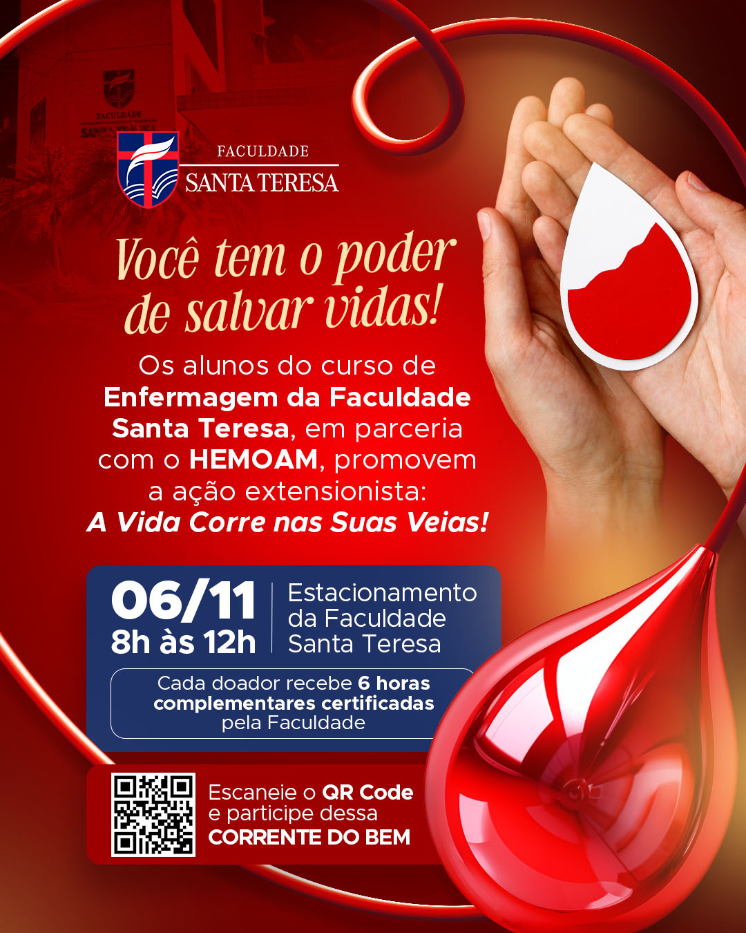 Faculdade Santa Teresa realiza ação solidária de doação de sangue em parceria com o HEMOAM